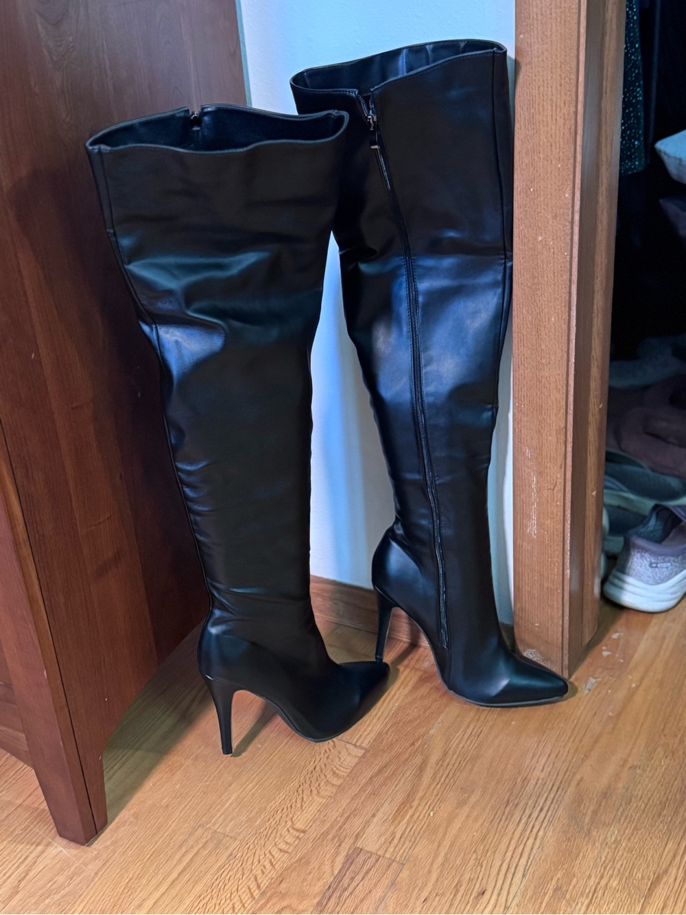 Women's Real Leather Black Over-the-Knee Stiletto Boots - Picture 2 of 7